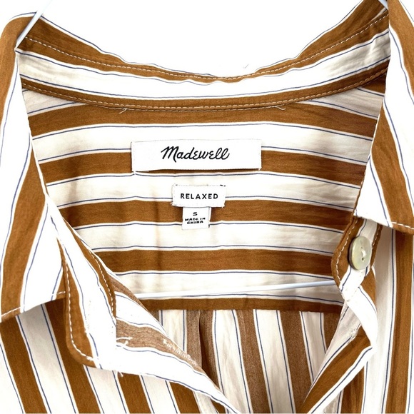 MADEWELL Crinkled Toffee Striped Long Sleeve Button-Up Collared Shirt - Picture 7 of 9